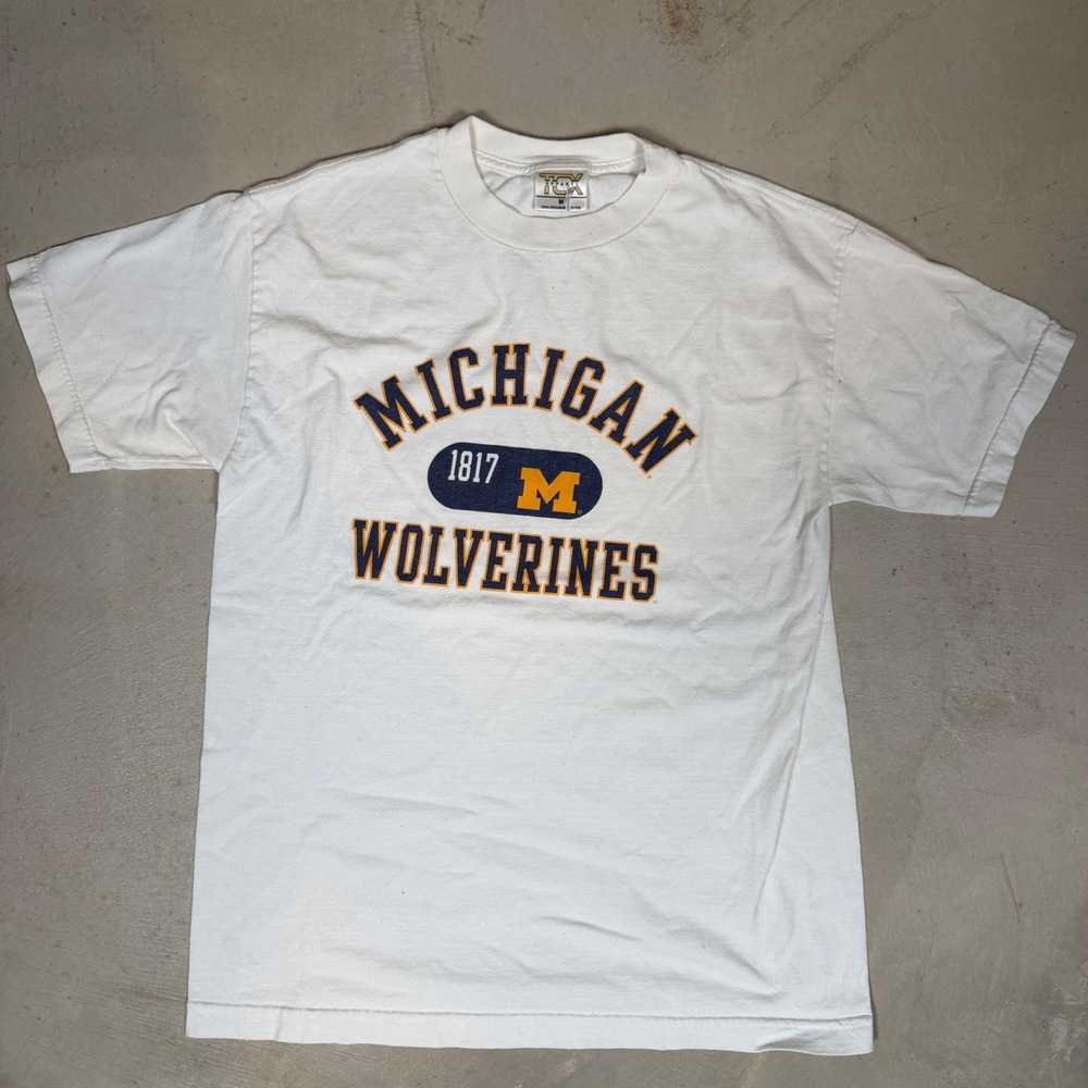 TCX Michigan Wolverines T-Shirt Mens Medium White NCAA College 1817 Block M Logo